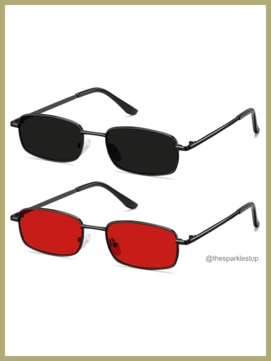 Retro Narrow Square Sunglasses Y2K 90s Style Metal Frame UV400 Protection main image 6